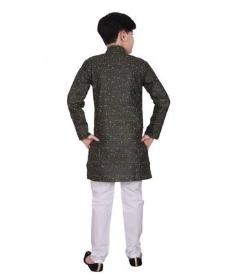 Green Printed Cotton Boys Kurta Pajama Set 2