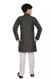 Green Printed Cotton Boys Kurta Pajama Set