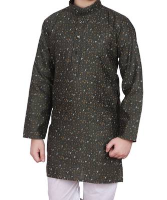 Green Printed Cotton Boys Kurta Pajama Set 3