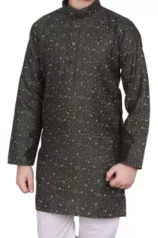 Green Printed Cotton Boys Kurta Pajama Set
