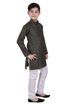 Green Printed Cotton Boys Kurta Pajama Set