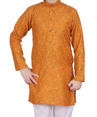 Orange Printed Cotton Boys Kurta Pajama Set 2