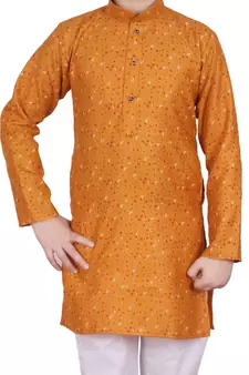 Orange Printed Cotton Boys Kurta Pajama Set