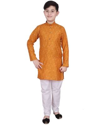 Orange Printed Cotton Boys Kurta Pajama Set 3