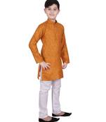 Orange Printed Cotton Boys Kurta Pajama Set