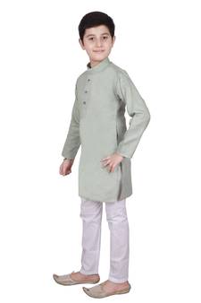 Green Self Design Cotton Boys Kurta Pajama Set