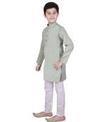 Green Self Design Cotton Boys Kurta Pajama Set