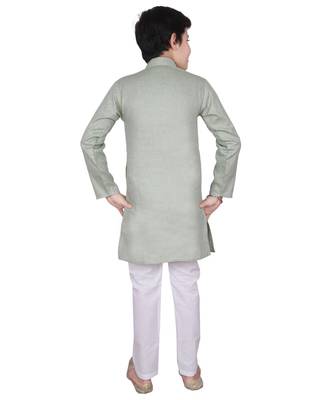 Green Self Design Cotton Boys Kurta Pajama Set 2