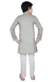 Green Self Design Cotton Boys Kurta Pajama Set