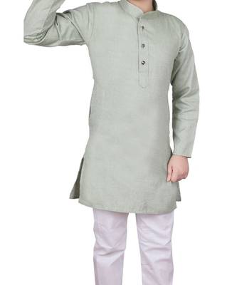 Green Self Design Cotton Boys Kurta Pajama Set 3