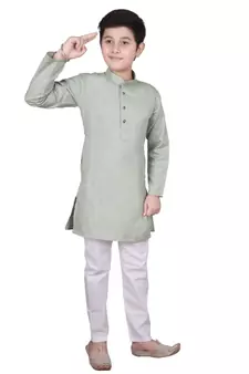 Green Self Design Cotton Boys Kurta Pajama Set