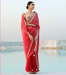 Ameera Rasp-Red Fusion Saree With Sitara Corset Set