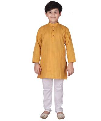 Yellow Strip Cotton Boys Kurta Pajama Set 1