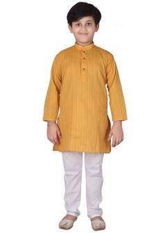Yellow Strip Cotton Boys Kurta Pajama Set