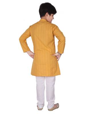 Yellow Strip Cotton Boys Kurta Pajama Set 2
