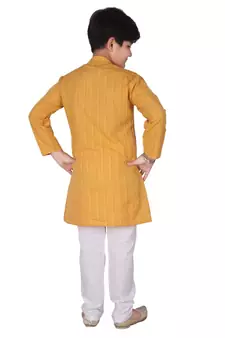 Yellow Strip Cotton Boys Kurta Pajama Set