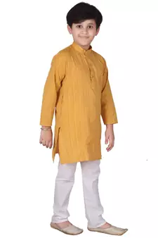 Yellow Strip Cotton Boys Kurta Pajama Set