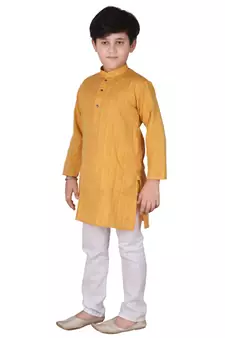 Yellow Strip Cotton Boys Kurta Pajama Set