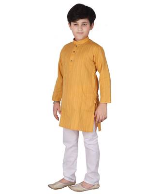 Yellow Strip Cotton Boys Kurta Pajama Set 5