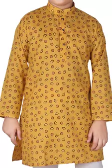 Yellow Printed Cotton Boys Kurta Pajama Set