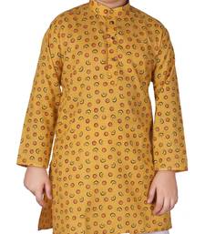 Yellow Printed Cotton Boys Kurta Pajama Set