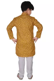 Yellow Printed Cotton Boys Kurta Pajama Set