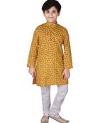 Yellow Printed Cotton Boys Kurta Pajama Set