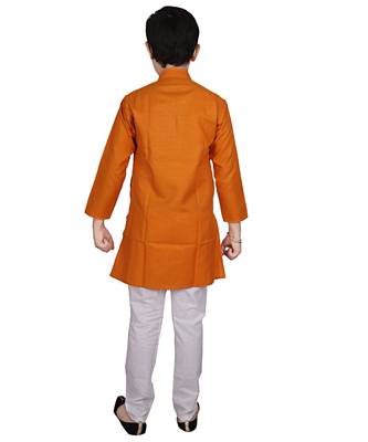 mustard Self Design Cotton Boys Kurta Pajama Set 2
