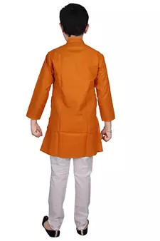 mustard Self Design Cotton Boys Kurta Pajama Set