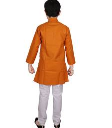 mustard Self Design Cotton Boys Kurta Pajama Set