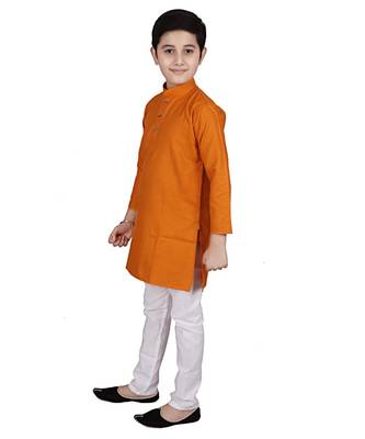 mustard Self Design Cotton Boys Kurta Pajama Set 3