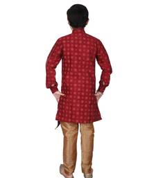 Maroon Floral Design Silk  Boys Kurta Pajama Set