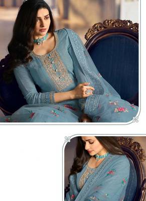 Turquoise Silk Blend Anarkali Salwar Kameez 2