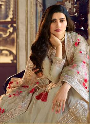Off White Silk Blend Anarkali Salwar Kameez 2