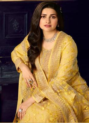 Yellow Silk Blend Anarkali Salwar Kameez 2