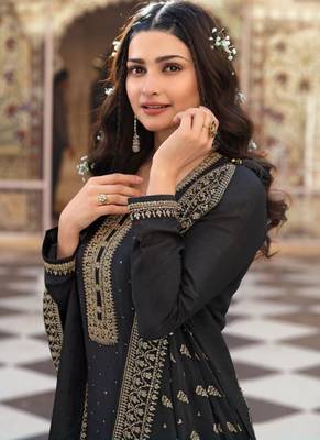 Black Silk Blend Party Wear Salwar Kameez 2