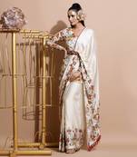 Cream Chanderi Saree With Blouse