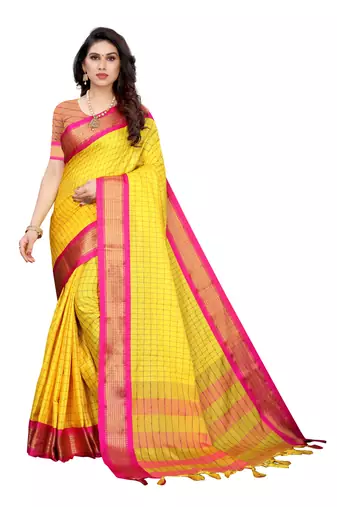 Yellow printed uppada silk saree with blouse
