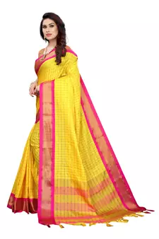 Yellow printed uppada silk saree with blouse