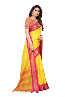 Yellow printed uppada silk saree with blouse