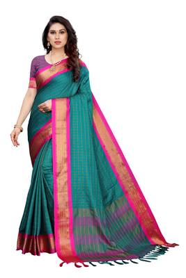 Teal printed uppada silk saree with blouse 1