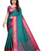 Teal printed uppada silk saree with blouse
