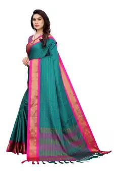 Teal printed uppada silk saree with blouse
