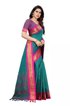 Teal printed uppada silk saree with blouse