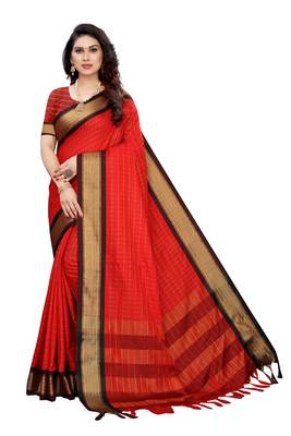Red printed uppada silk saree with blouse 1