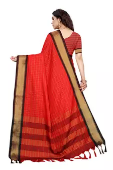 Red printed uppada silk saree with blouse