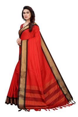 Red printed uppada silk saree with blouse 3