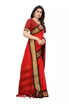 Red printed uppada silk saree with blouse