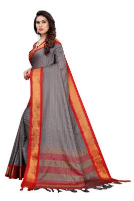 Grey printed uppada silk saree with blouse 2