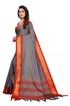 Grey printed uppada silk saree with blouse